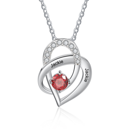 Personalised Heart Necklace With 1 Birthstone Engraved Names Gift For Women-Jessemade AU
