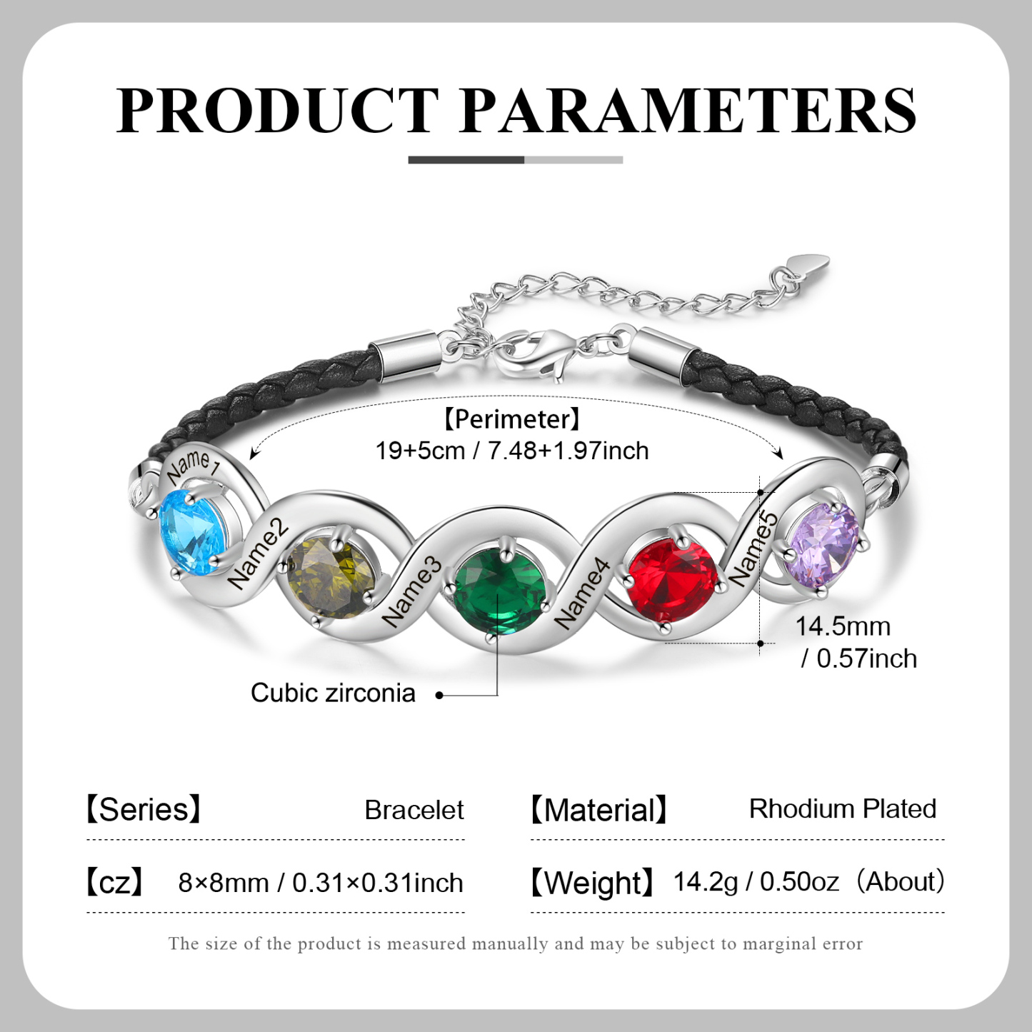 Personalised Infinity Bracelets Custom 5 Birthstones & 5 Names Adjustable Bracelet Gift for Her-Jessemade AU