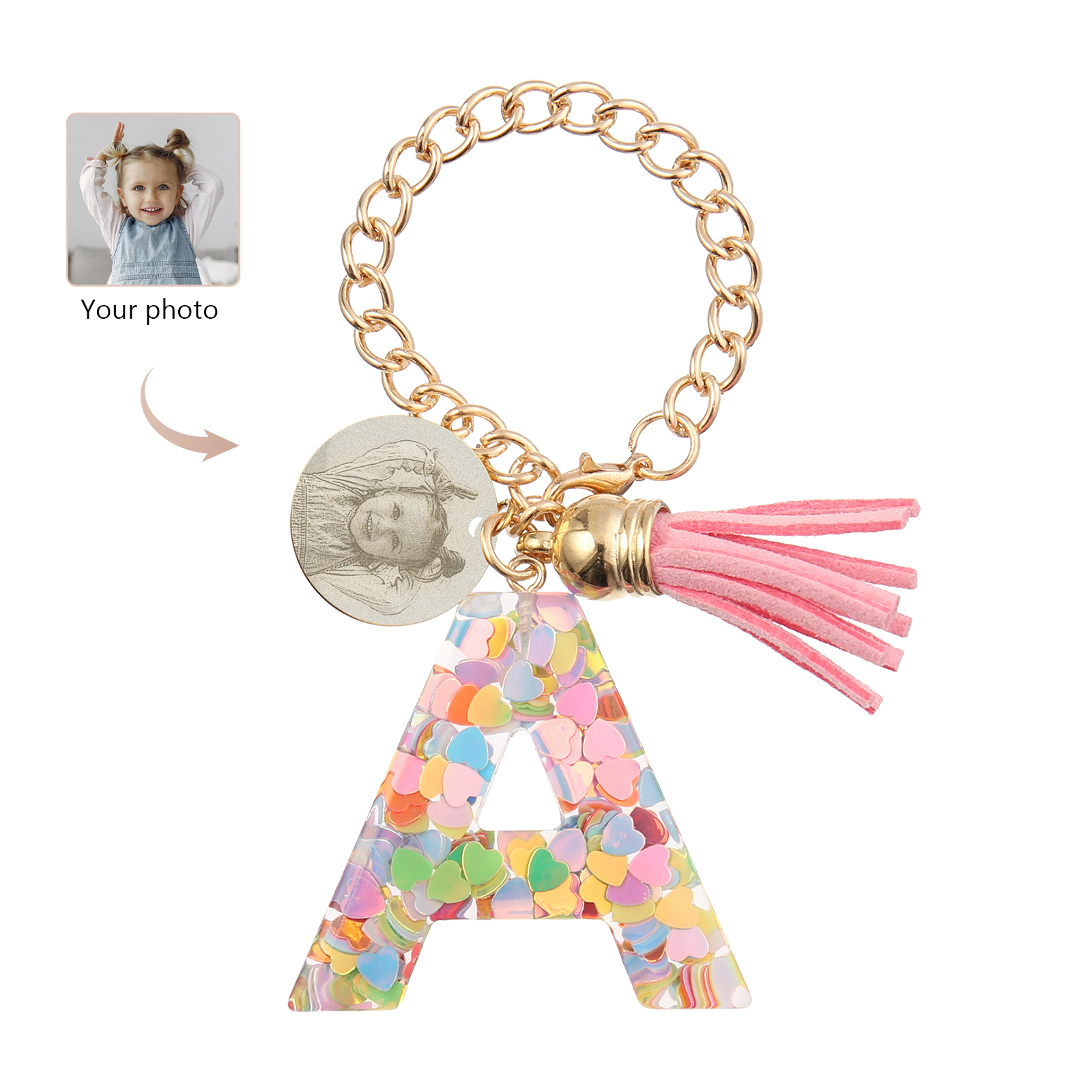 Personalised 26 Letters Pendant Custom 1 Photo Hanging Ornament Back-to-School Gift for Girls-Jessemade AU