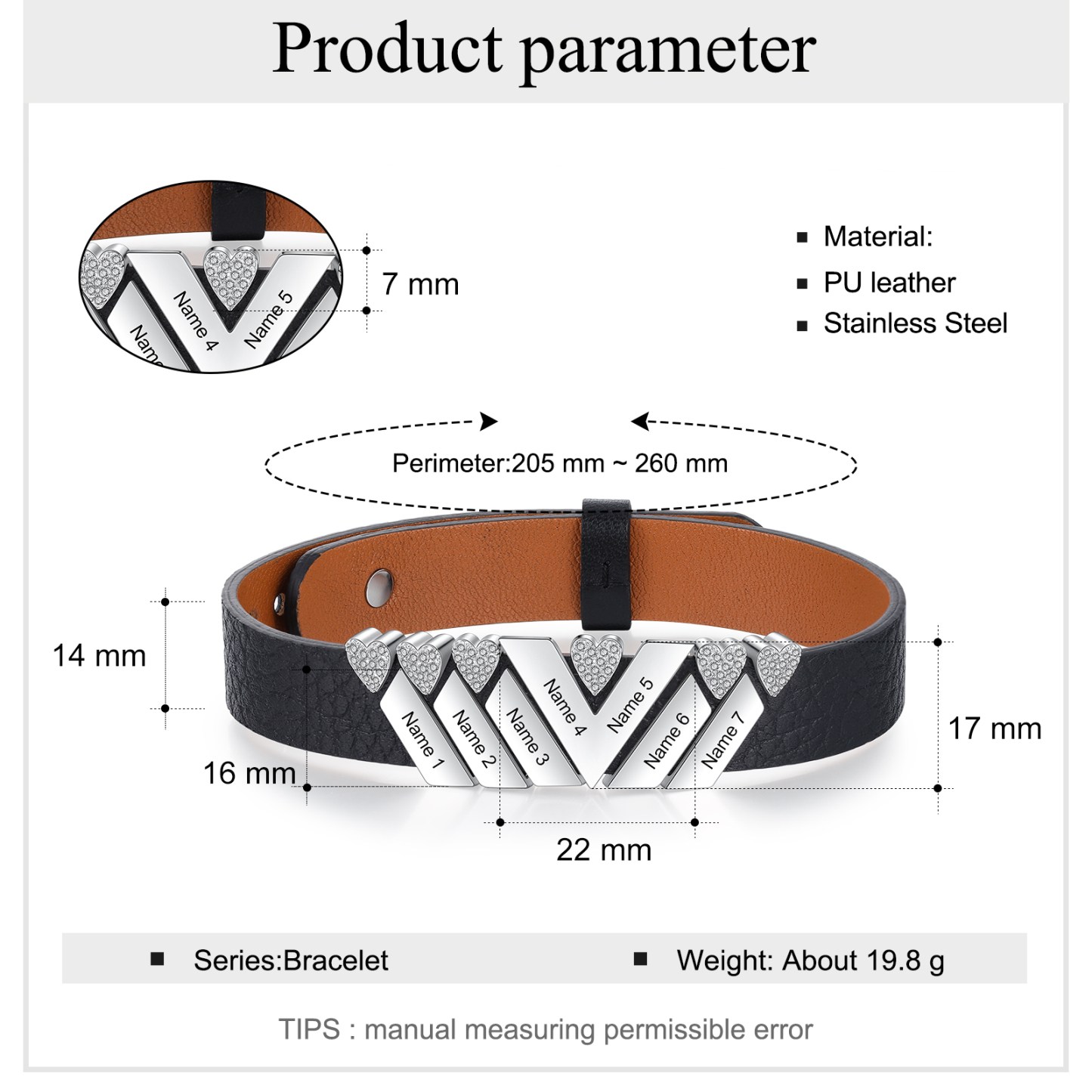 Mother's Day Gifts Personalised Leather Bracelet With 7 Names Gifts For Women-Jessemade AU