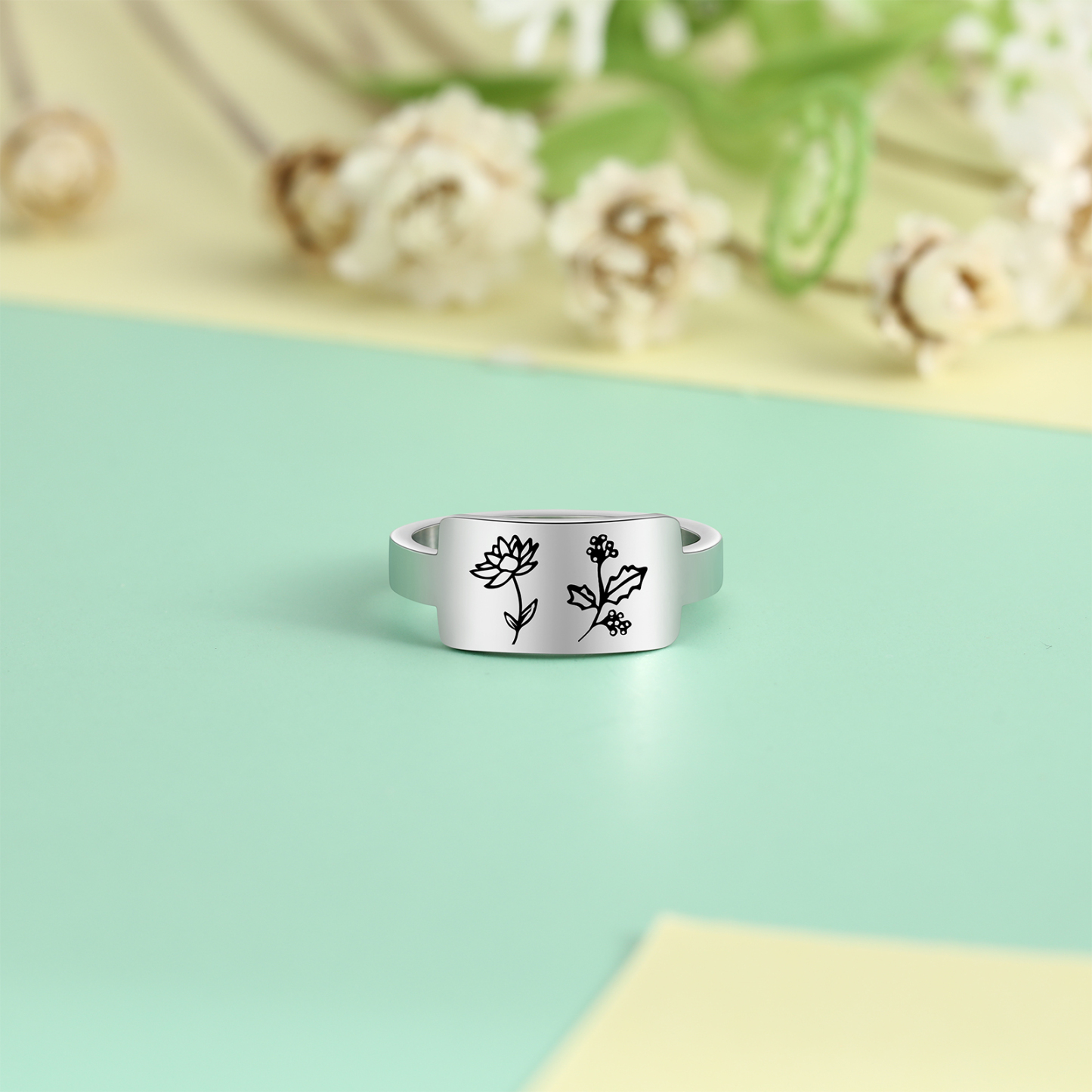 Personalised Birth Flower Ring Custom 2 Month Flowers Bar Ring Gift for Her-Jessemade AU