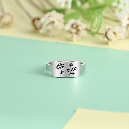Personalised Birth Flower Ring Custom 2 Month Flowers Bar Ring Gift for Her-Jessemade AU
