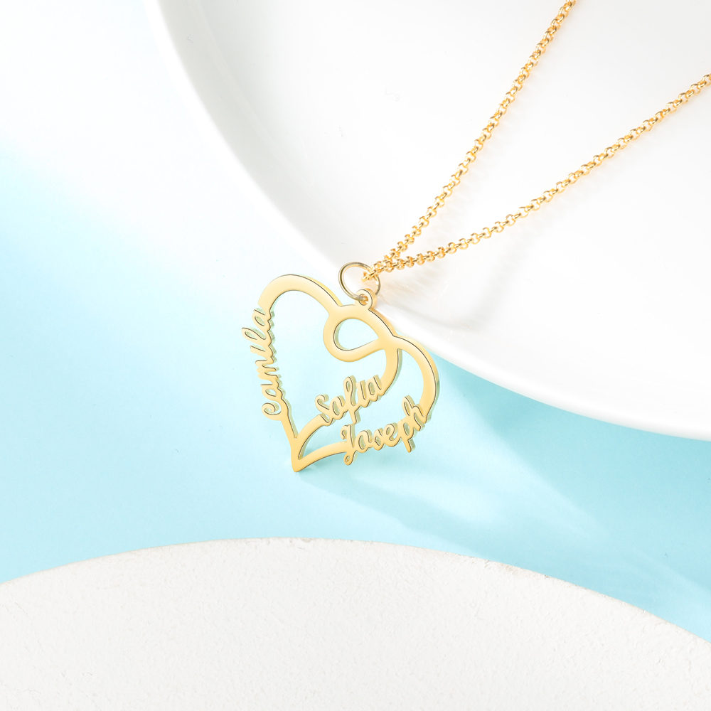 Heart Name Necklace with 3 Names Personalised Custom Name Necklace Mother's Day Gift-Jessemade AU