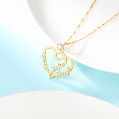 Heart Name Necklace with 3 Names Personalised Custom Name Necklace Mother's Day Gift-Jessemade AU