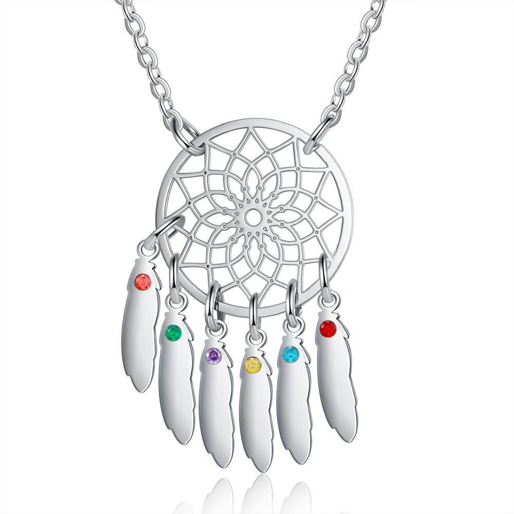 Personalised Dream Catcher Necklace With 6 Birthstones Engraved Names Gift For Women-Jessemade AU