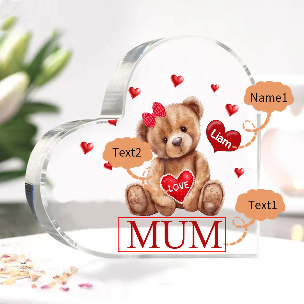 1 Name - Personalised Acrylic Heart Keepsake Custom 2 Texts Teddy Bear Ornaments Gifts for Grandma/Mother-Jessemade AU