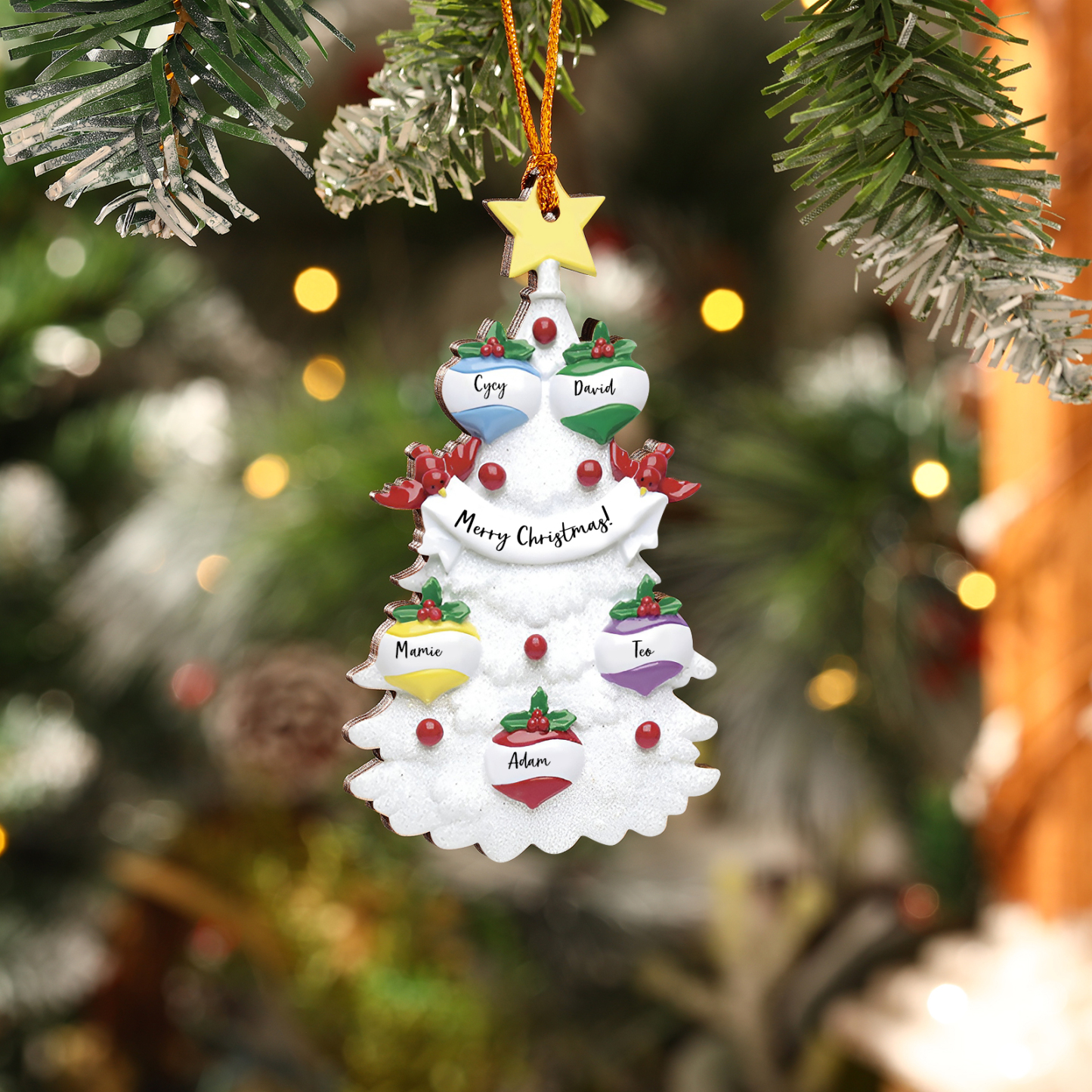 5 Names - Personalised Christmas Tree Ornament Customised Name & Text Wooden Hanging Ornaments Christmas Gift for Family-Jessemade AU