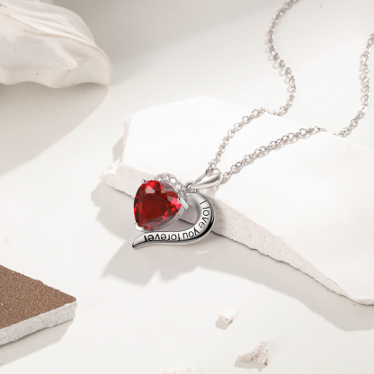 Personalised Heart Necklace with 1 Birthstone Engraved Names Gift For Women-Jessemade AU
