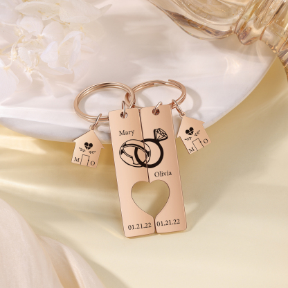 Personalised Couple Keychain Custom 2 Names & Letters & Dates Metal Keyring Matching Keychains Gifts for Couples-Jessemade AU