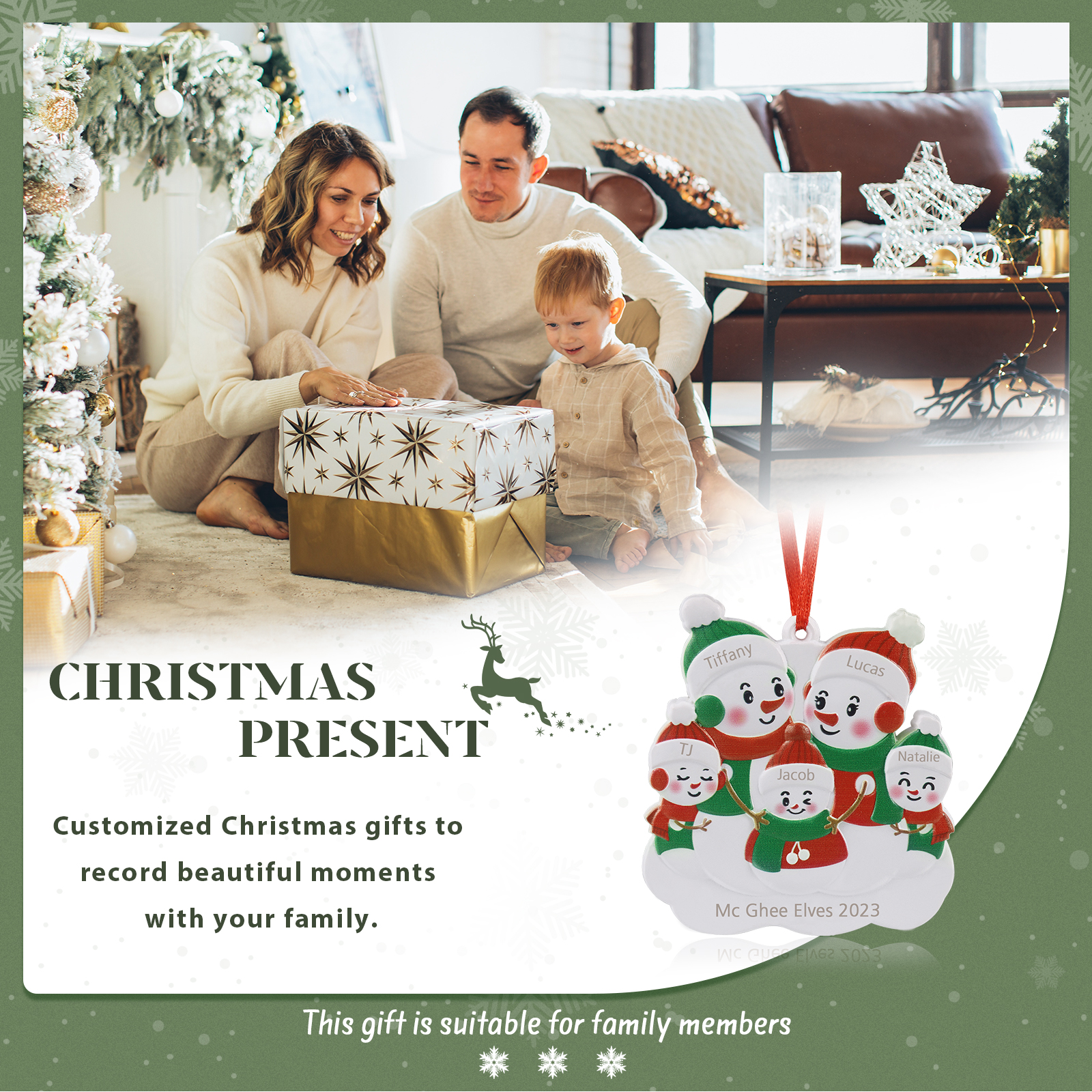 Personalised 5 Names & Text Snowman Christmas Ornament Resin Christmas Tree Pendant for Family-Jessemade AU