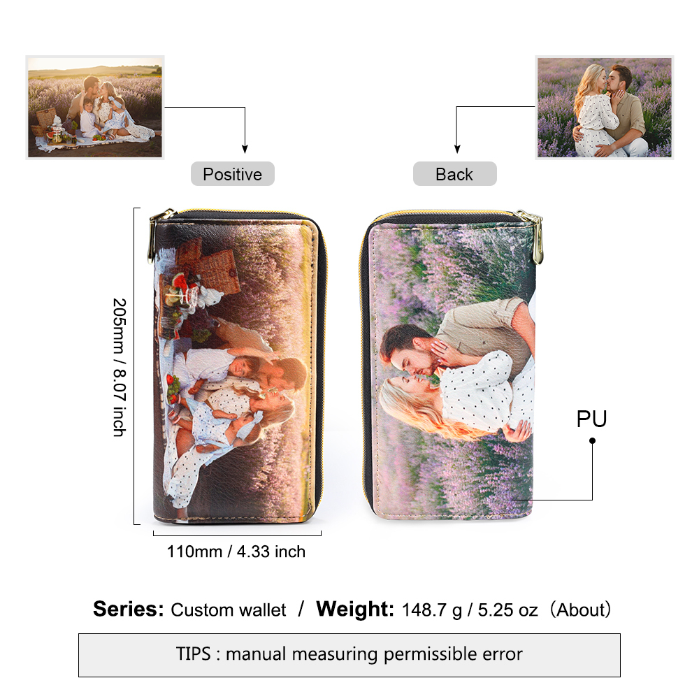 Personalised Photo Wallet Engraved Photo Long Purse Zip Wallet Gifts For Her-Jessemade AU