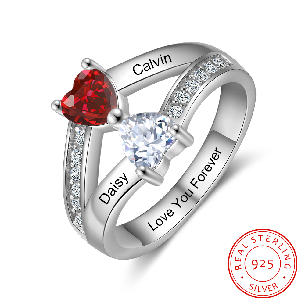 Personalised Birthstone Mother Ring Engraved 2 Names Birthstones Ring Gifts for Women-Jessemade AU