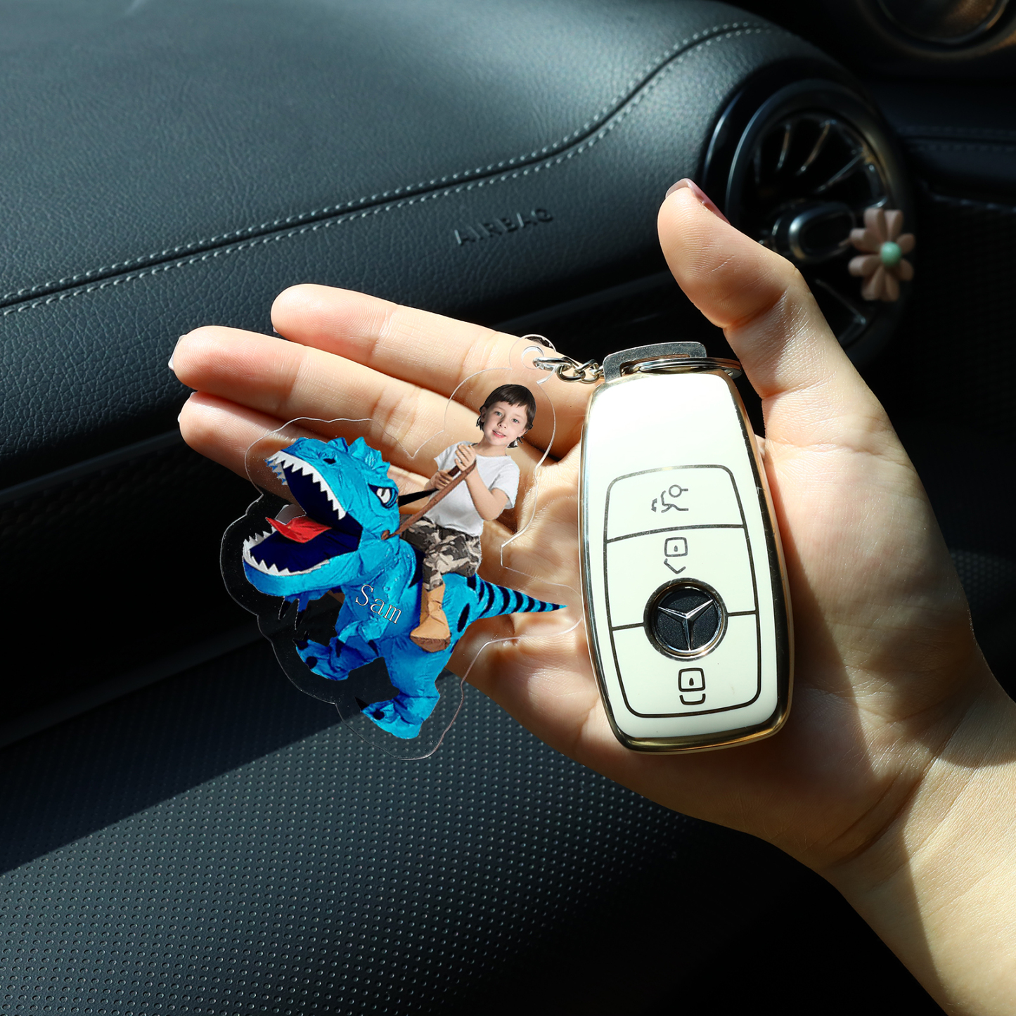 1 Name - Personalised Acrylic Dinosaur Keychain Customised Name & Photo Keychain Gift for Kids-Jessemade AU