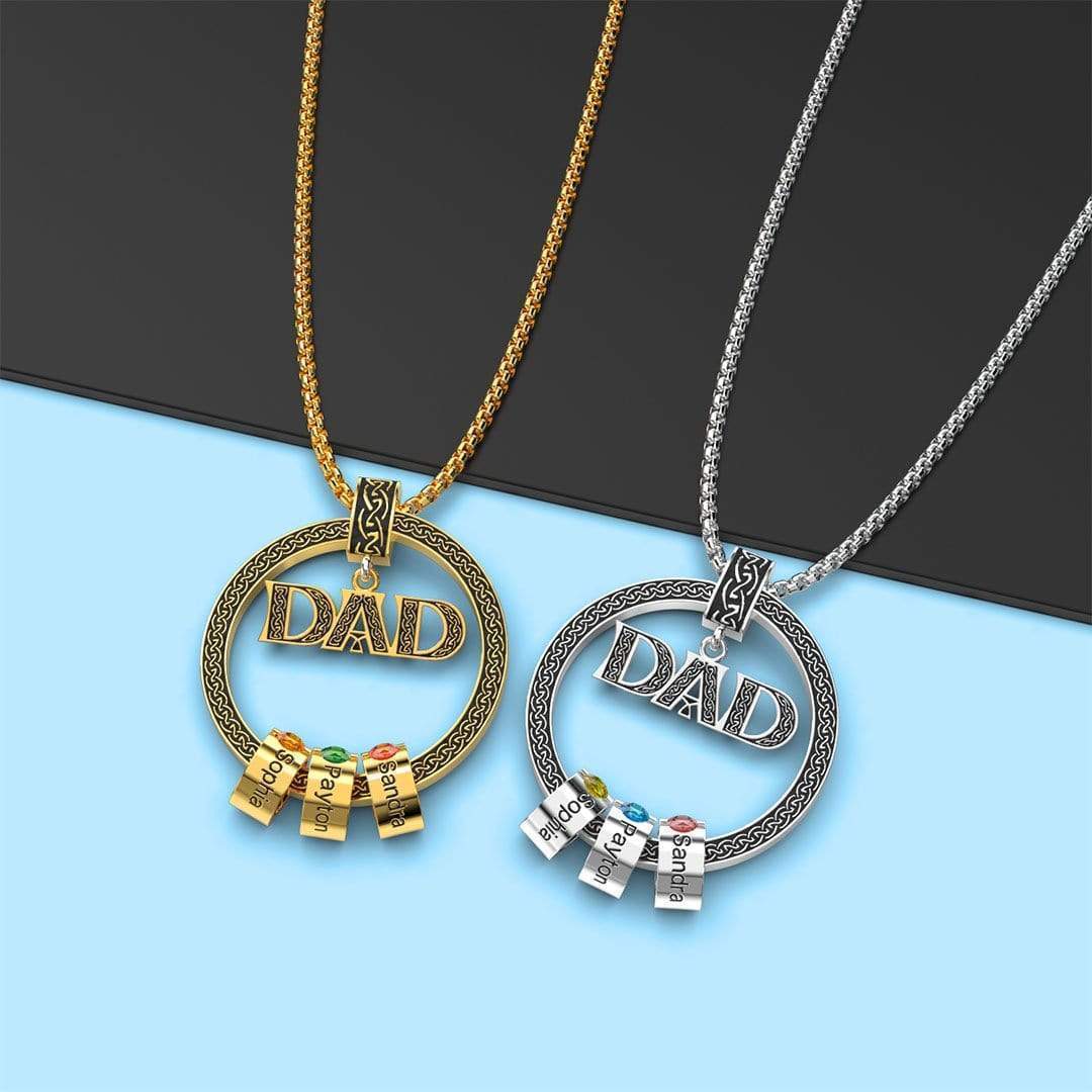 Dad Necklace Personalised Circle Men Necklace with Birthstones Engraved 4 Names Gifts For Father-Jessemade AU