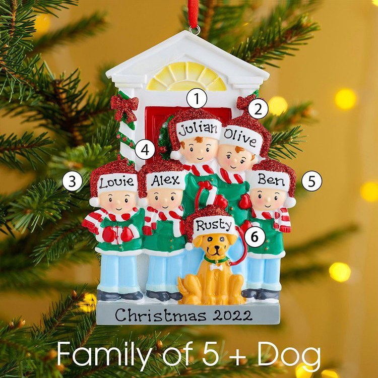 Personalised Family Christmas Ornament Custom 6 Names with Pet Dog Hanging Ornament Gifts For Family-Jessemade AU