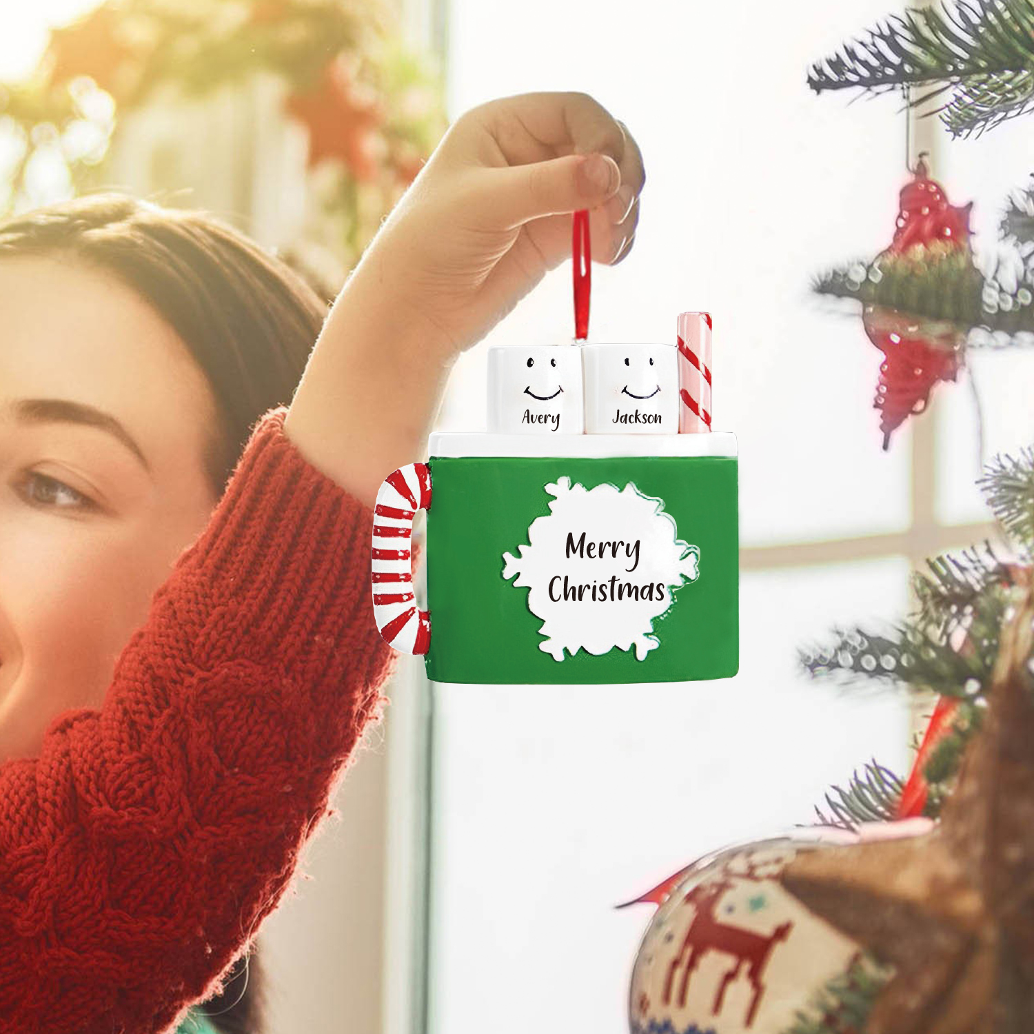 2 Names - Personalised Xmas Ornament Custom Name & Text Christmas Tree Wooden Decor Gift for Family Friends-Jessemade AU