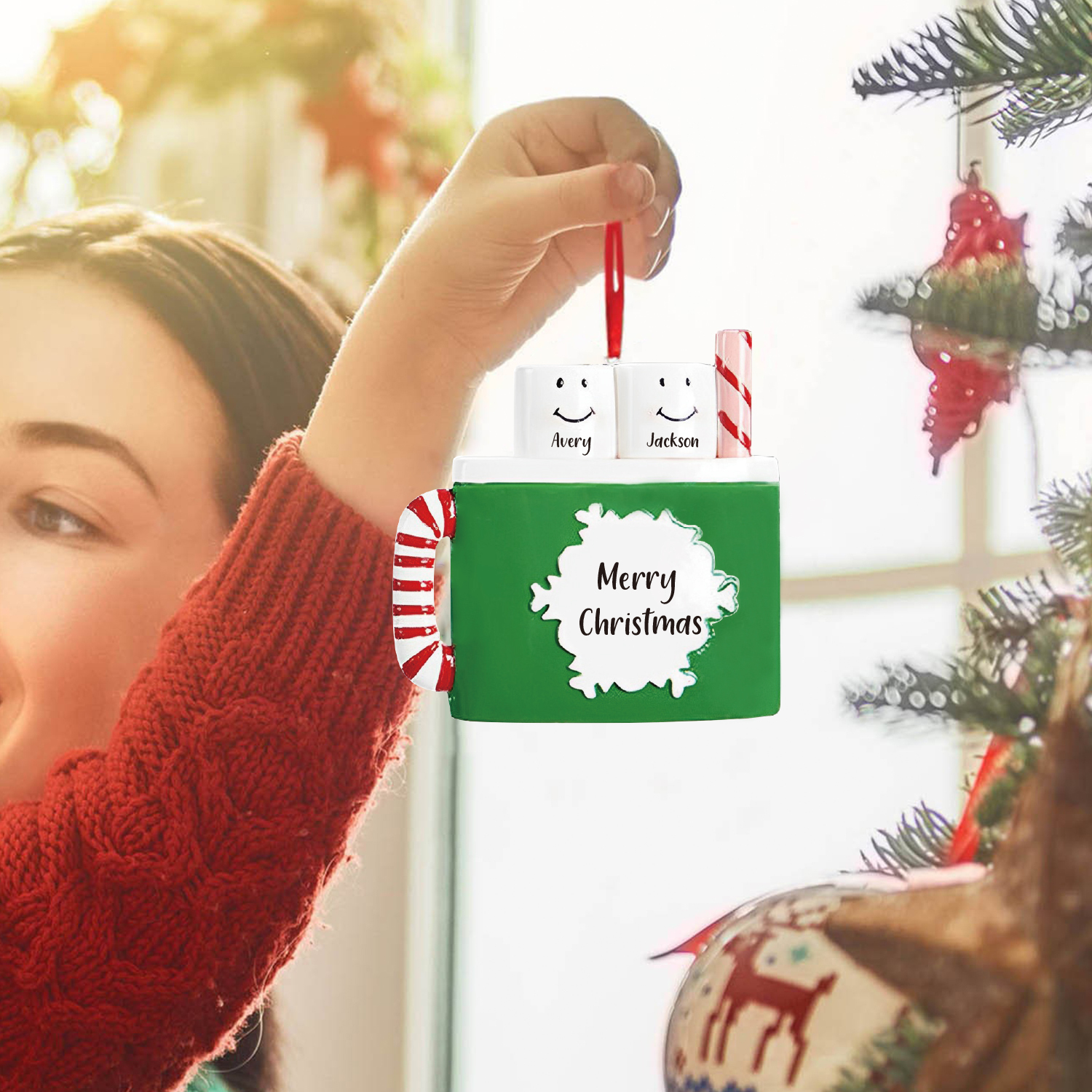 2 Names - Personalised Xmas Ornament Custom Name & Text Christmas Tree Wooden Decor Gift for Family Friends-Jessemade AU