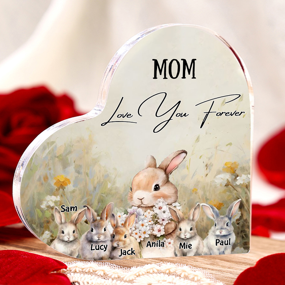 6 Names - Personalised Acrylic Heart Keepsake Custom Text Bunny Family Ornament Gift for Mother/Grandma-Jessemade AU