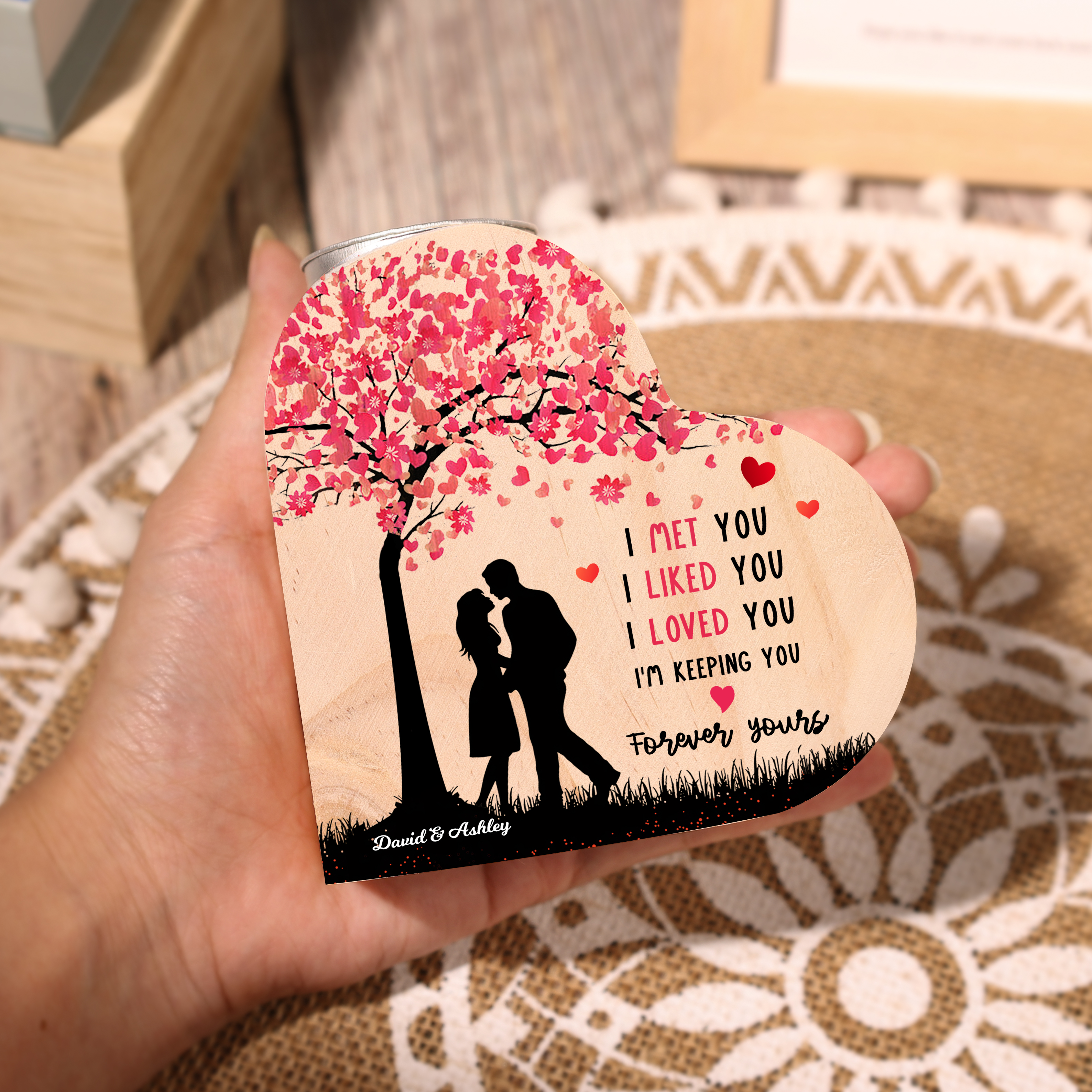 Personalised Couple Candle Holder Custom 2 Names Wooden Candlesticks Heart Valentine's Day Gifts for Wife/Girlfriend-Jessemade AU