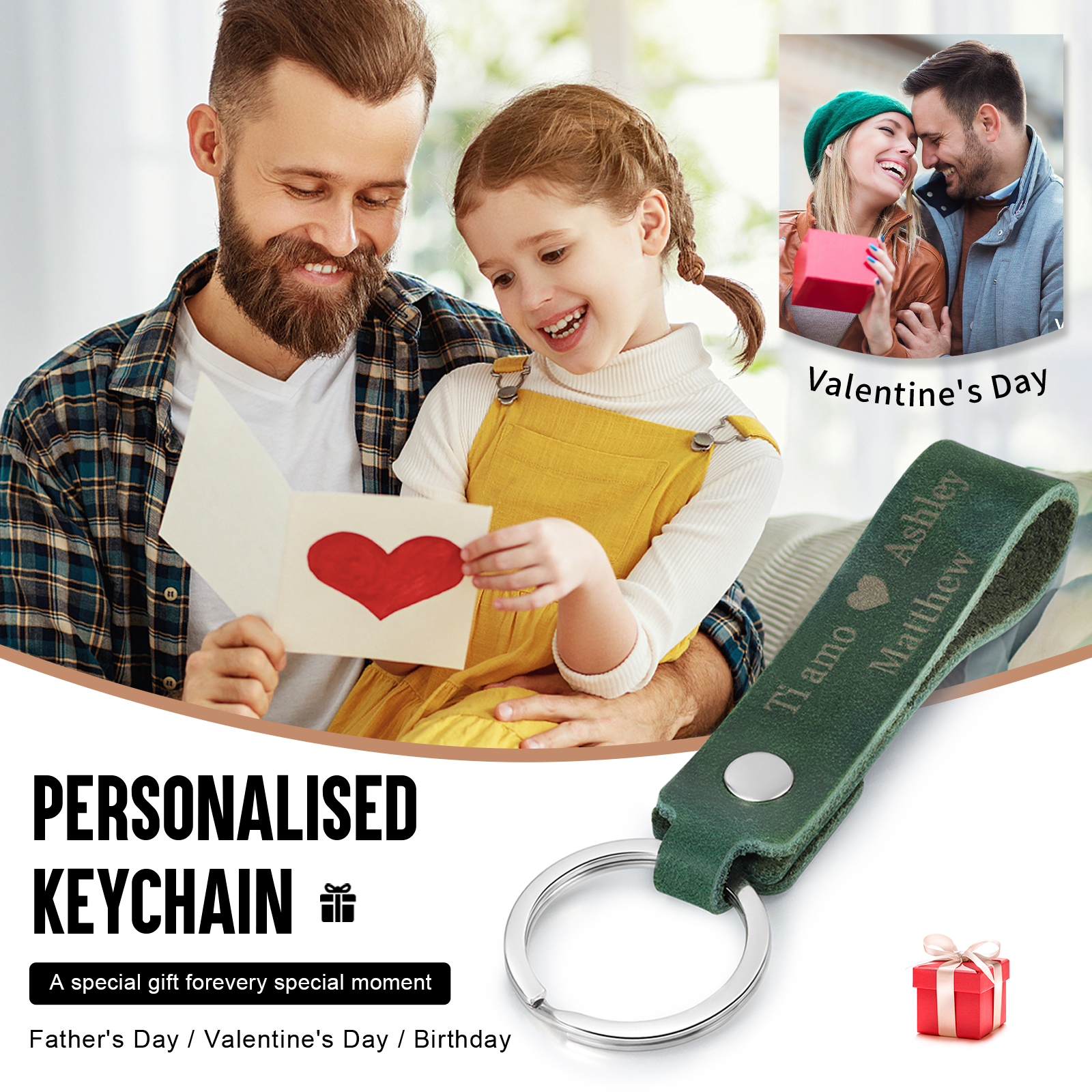 Personalised Leather Keychain Customised with 2 Names & Text Keyring Couple Keychain Gift for Him/her-Jessemade AU