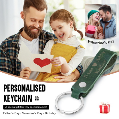 Personalised Leather Keychain Customised with 2 Names & Text Keyring Couple Keychain Gift for Him/her-Jessemade AU