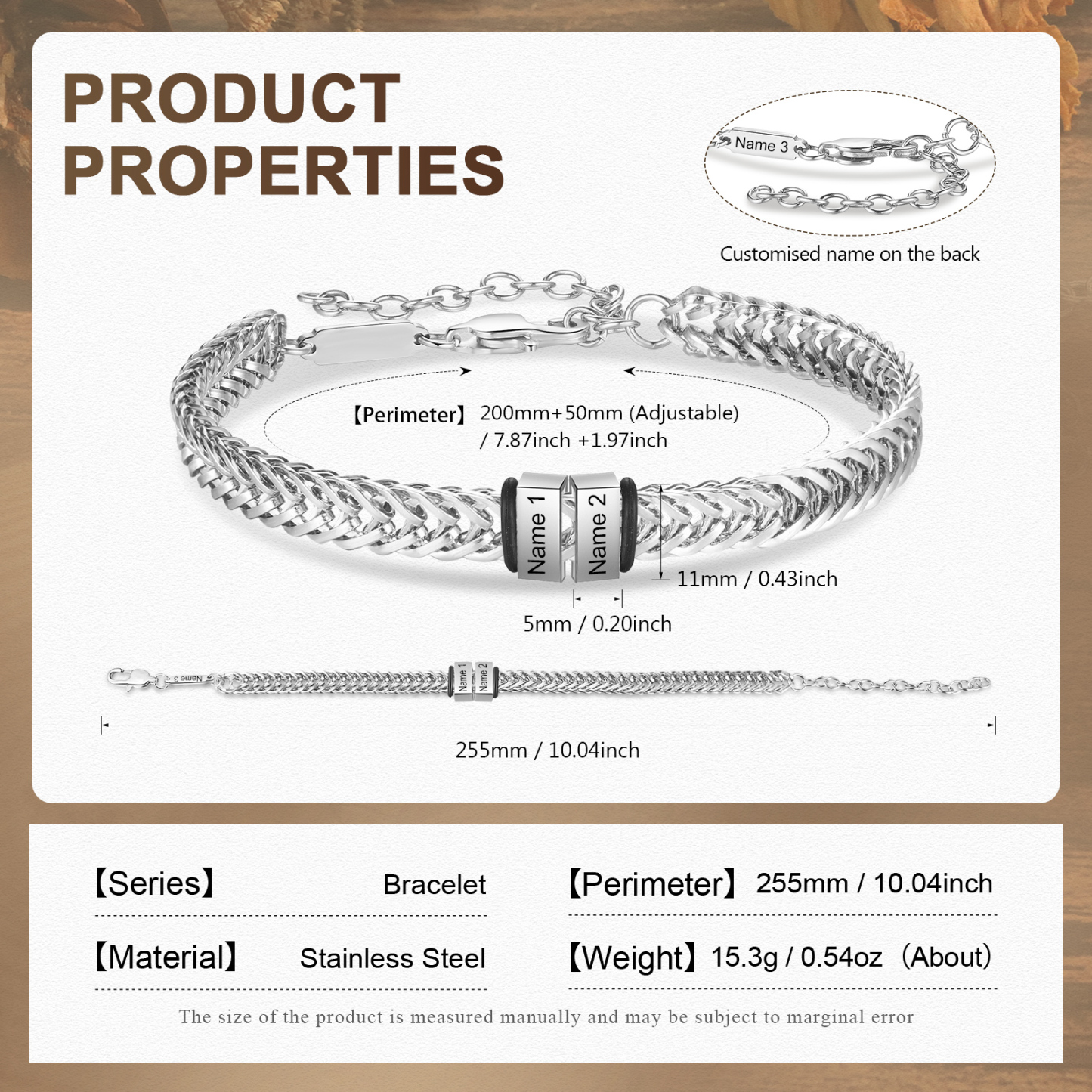 Personalised Men's Beaded Bracelet Custom 3 Names Adjustable Bracelets Stainless Steel Gifts for Him-Jessemade AU