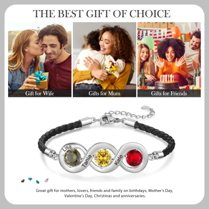 Personalised Infinity Bracelets Custom 3 Birthstones & 3 Names Adjustable Bracelet Gift for Her-Jessemade AU