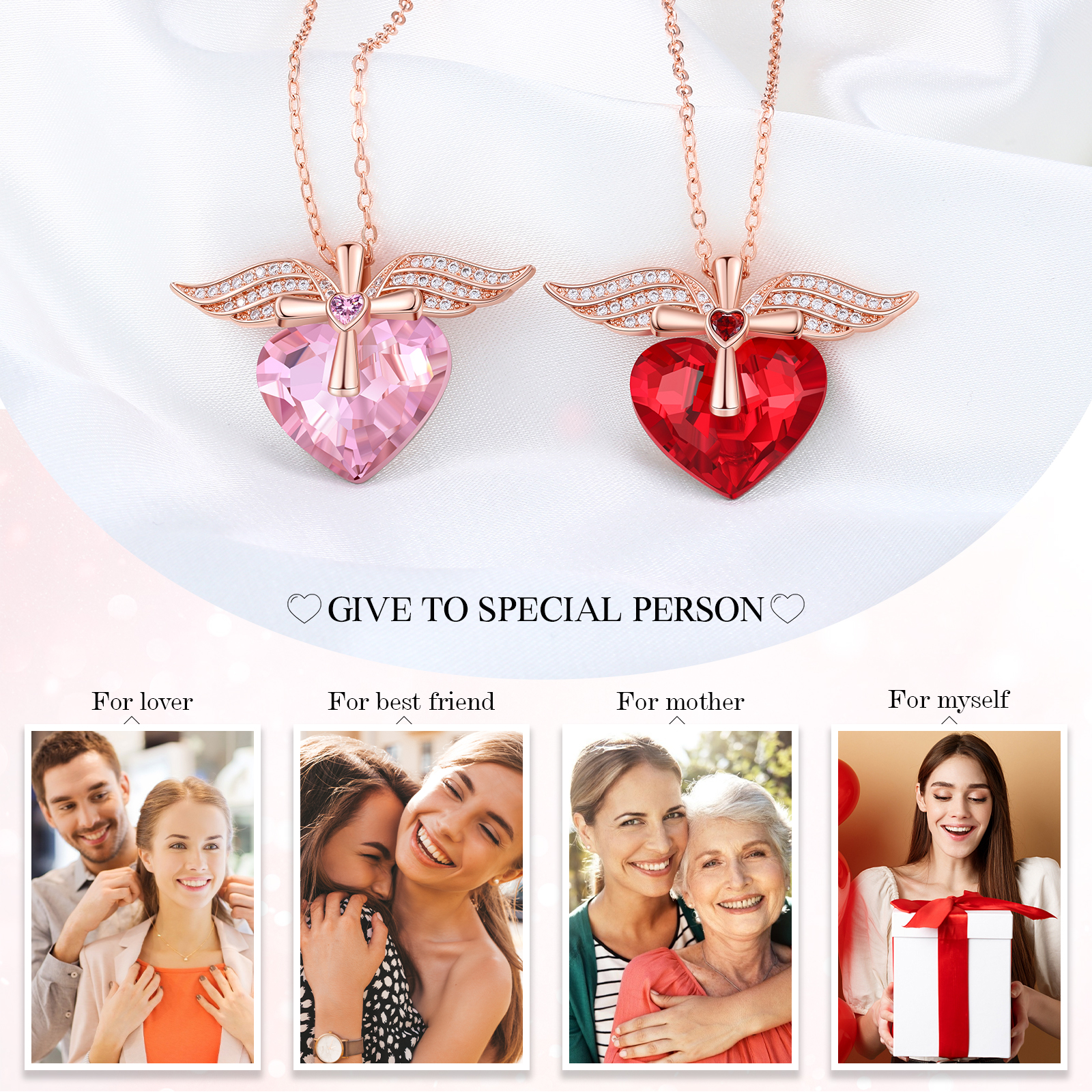 Heart-shaped Crystal Necklace Birthstone Necklace Gifts For Her-Jessemade AU