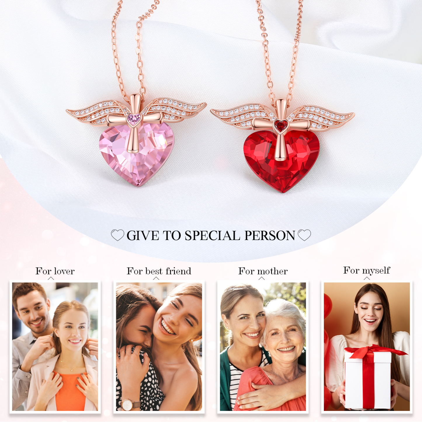 Heart-shaped Crystal Necklace Birthstone Necklace Gifts For Her-Jessemade AU