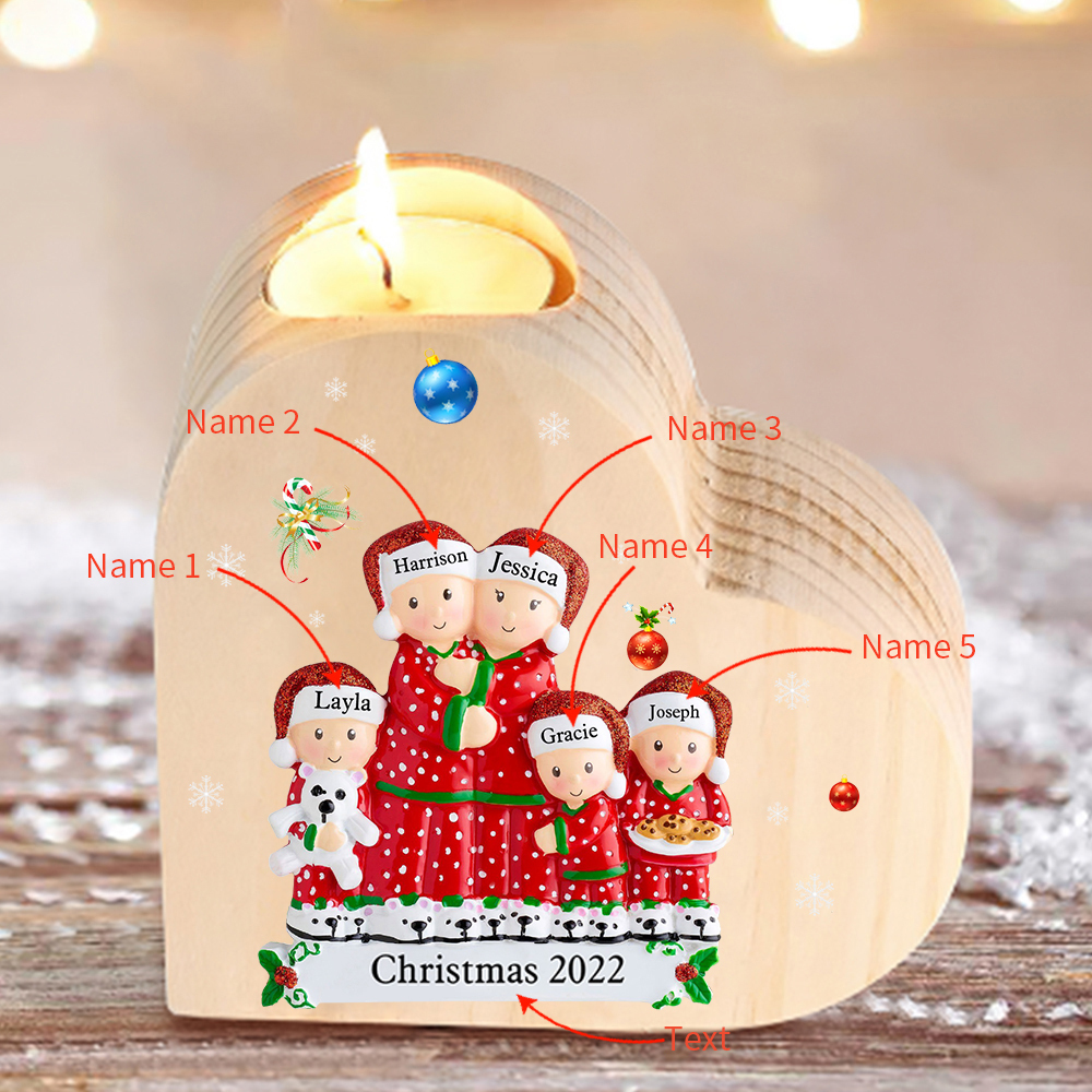 Christmas Family Candle Holder Wooden Custom 5 Names Heart Candlesticks Gifts For Family-Jessemade AU