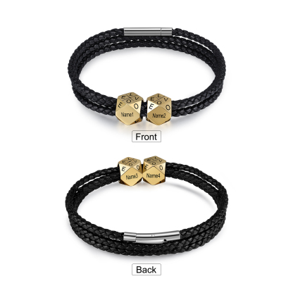 Personalised Braided Leather Bracelet Engraved 4 Names polyhedron Men's Bracelet Gifts For Him-Jessemade AU