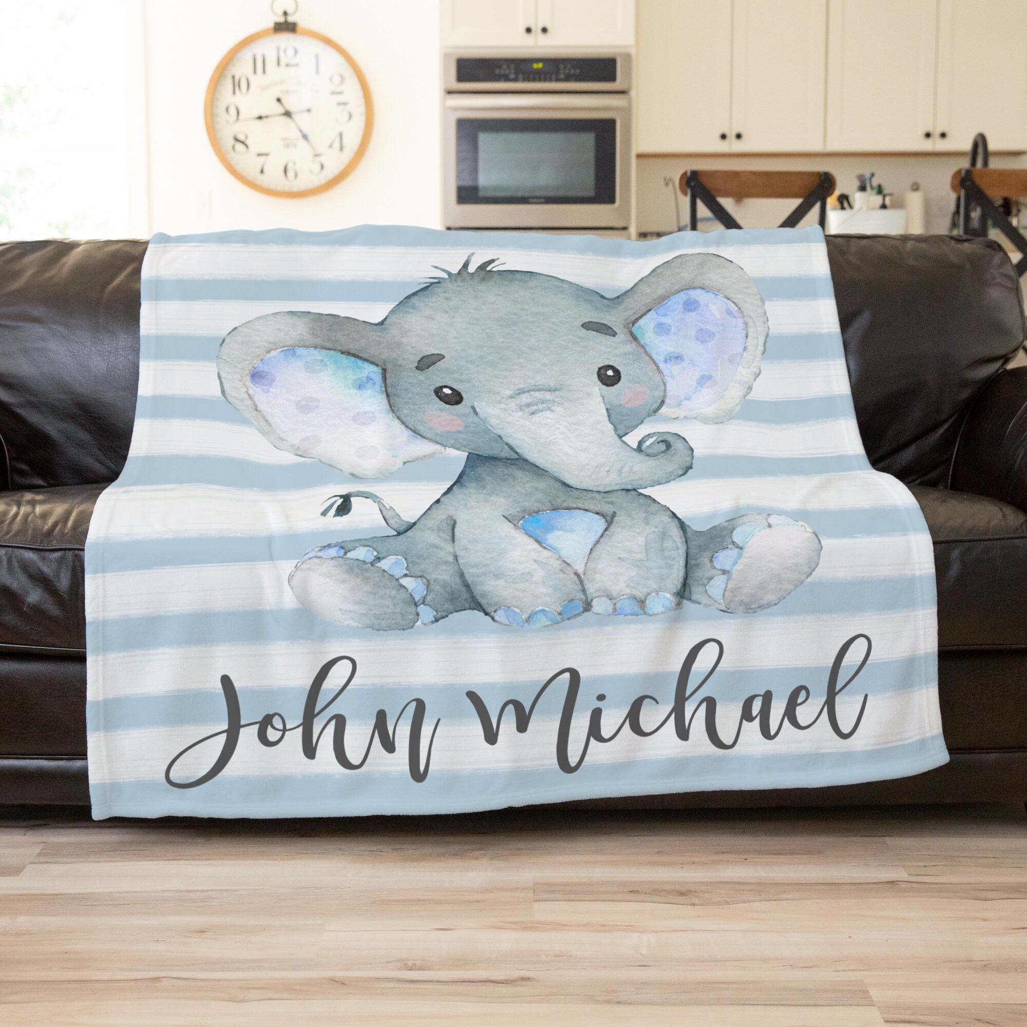 Personalised Blue Elephant Blanket Custom Name Gifts For Baby Boy-Jessemade AU