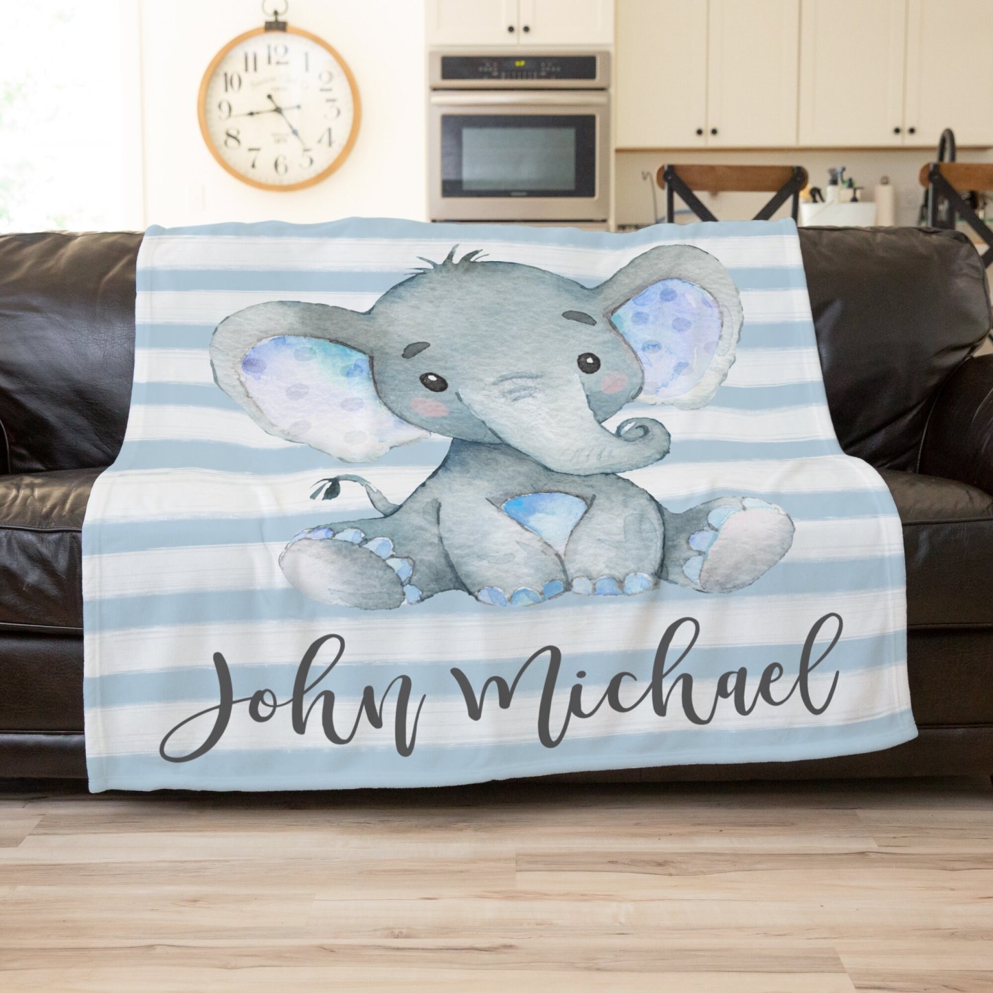 Personalised Blue Elephant Blanket Custom Name Gifts For Baby Boy-Jessemade AU