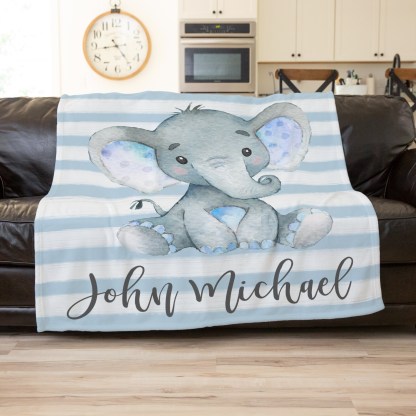 Personalised Blue Elephant Blanket Custom Name Gifts For Baby Boy-Jessemade AU