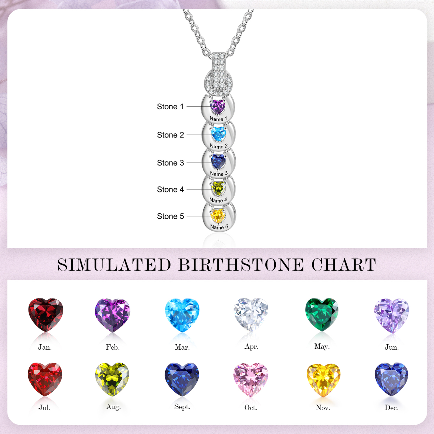 Custom Family Necklace Cascading Pendant with 5 Birthstones Engraving 5 Names Gifts for Her-Jessemade AU