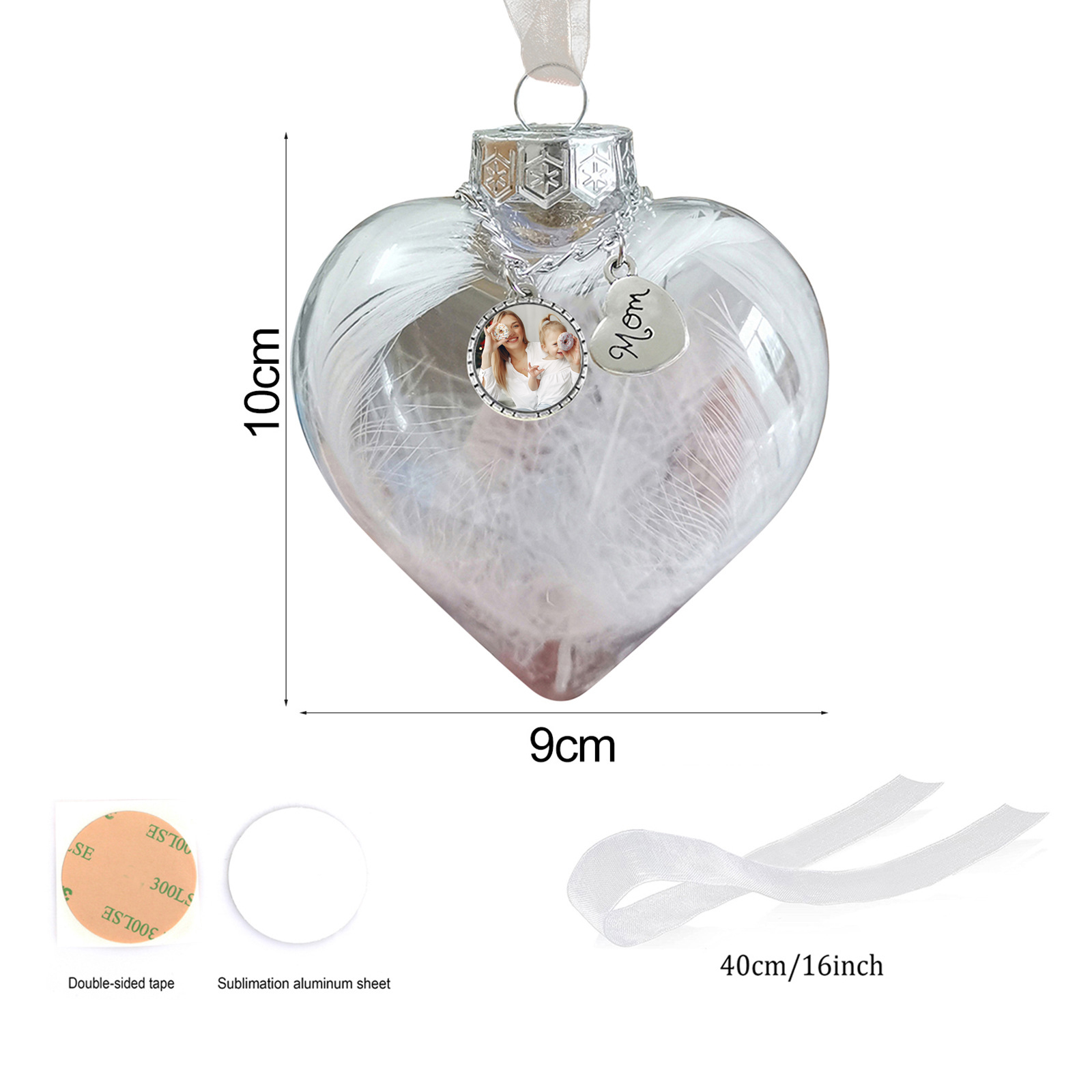 Personalised Christmas Heart Feather Ball Custom Photo Memorial Ornament-Jessemade AU