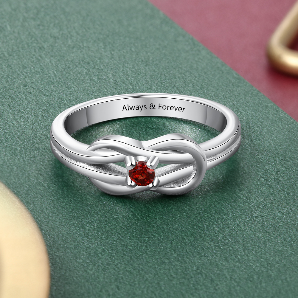 S925 Love Knot Ring Personalised 1 Birthstone Ring With Names Gifts For Her-Jessemade AU
