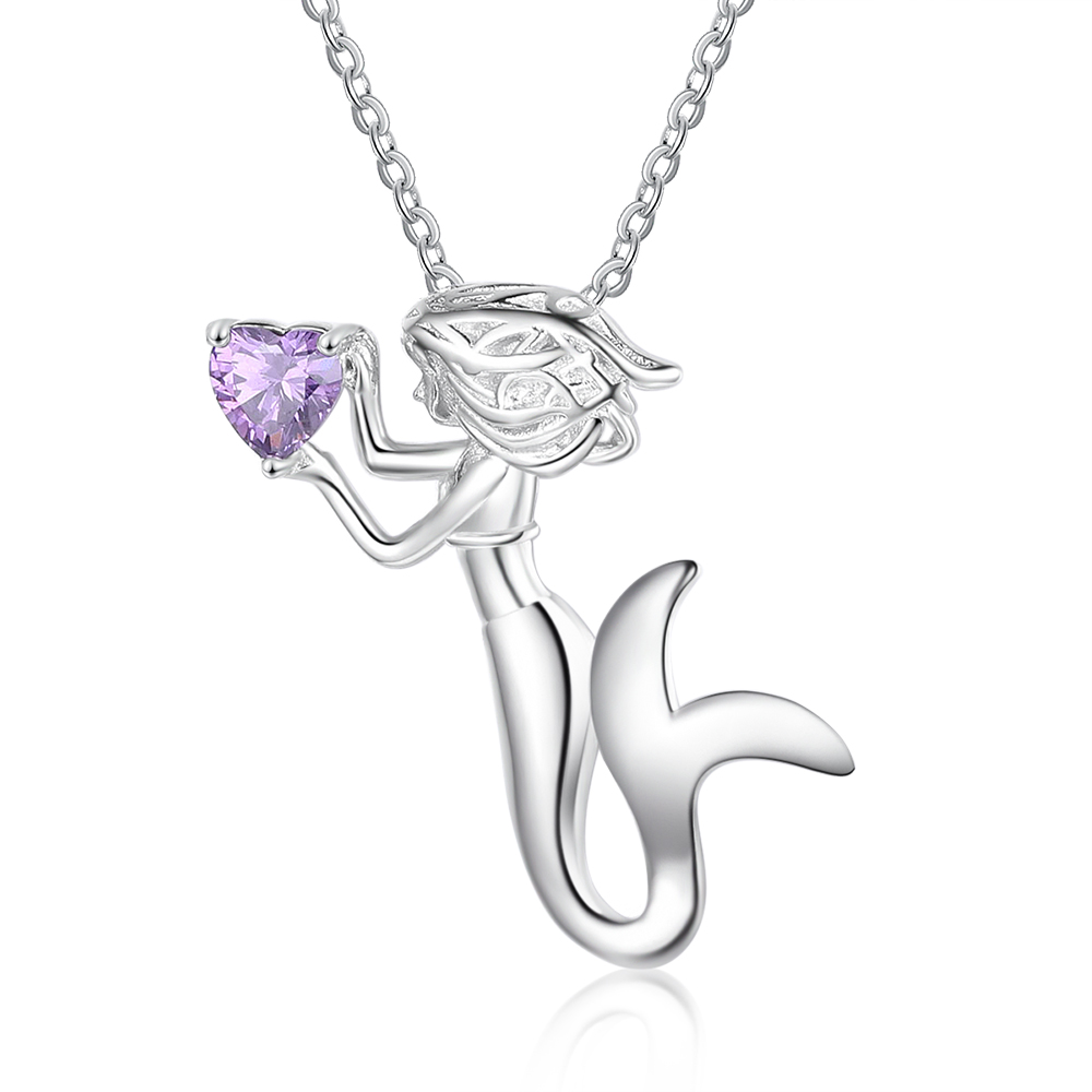 Personalised Kid's Necklace with Mermaid Pendant Custom Birthstone Necklace-Jessemade AU