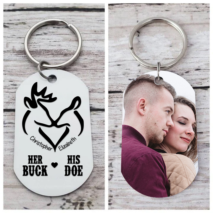 Personalised Couple Photo Keychain Custom 2 Names Keyring “Her Buck His Doe” Valentine's Day Gift For Couples-Jessemade AU