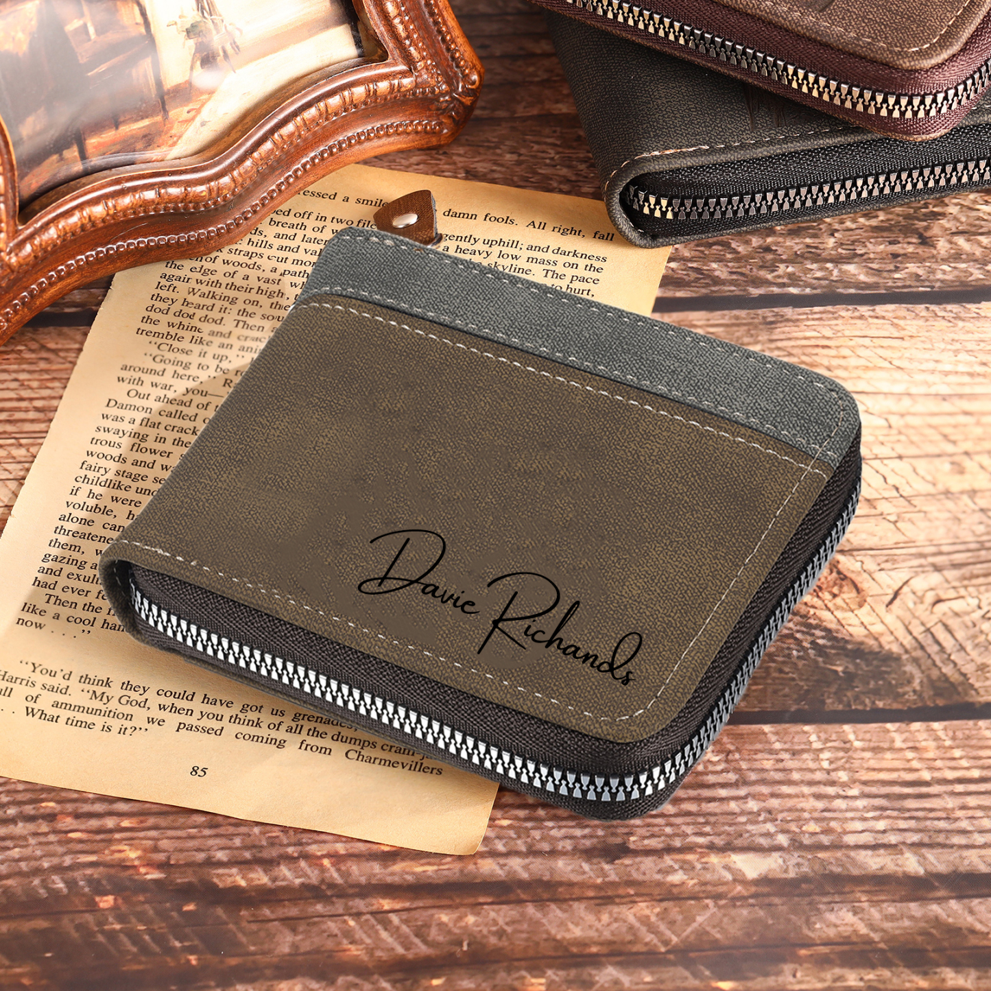 Personalised Text & Letter & Name Billfold Wallet Custom Men's Leather Wallet Zipper Gift for Him-Jessemade AU