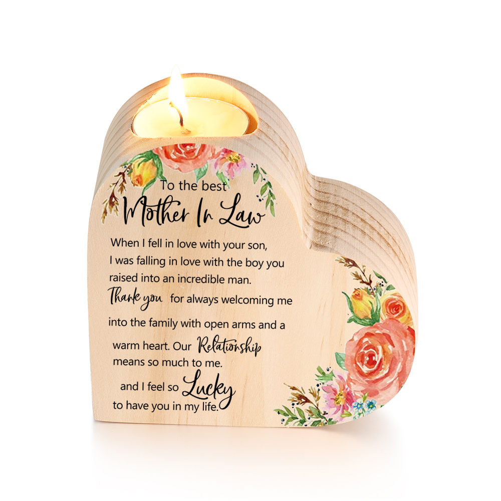 To My Best Mother-In-Law Heart Candle Holder Wooden Candlestick Mothers Gifts-I feel so Lucky to have you in my life-Jessemade AU
