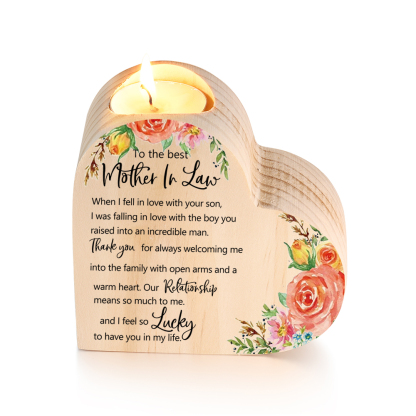To My Best Mother-In-Law Heart Candle Holder Wooden Candlestick Mothers Gifts-I feel so Lucky to have you in my life-Jessemade AU
