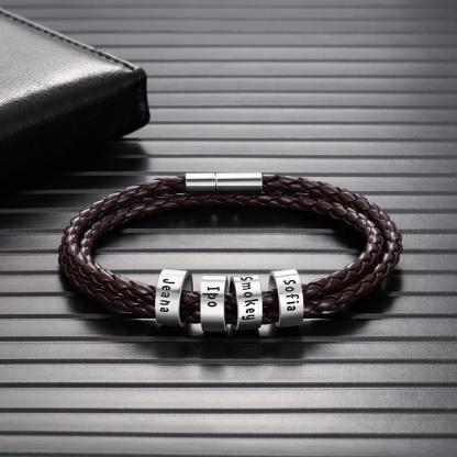 Braided Leather Personalised Name 4 Beads Men's Bracelets Gifts For Him Best Gift For Dad-Jessemade AU