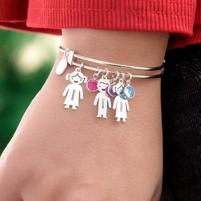 Bangle Bracelet with Kids Charms 1 Birthstone Rose Box Set-Jessemade AU