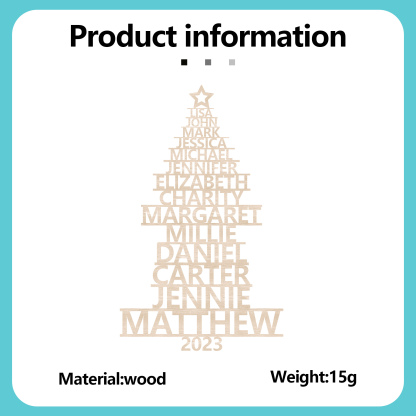 14 Names - Personalised Christmas Tree Ornaments Customised Name Xmas Wooden Decor Gifts for Family Friends-Jessemade AU
