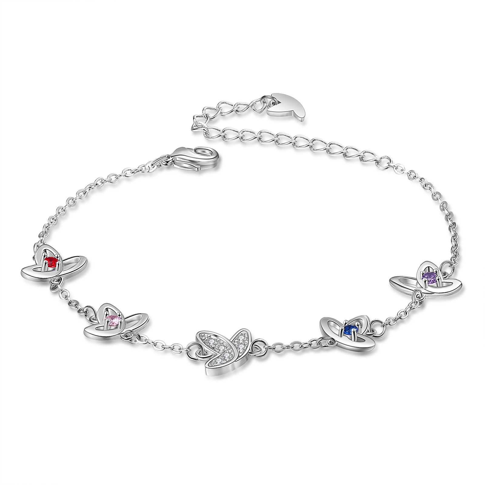 Personalised Butterfly Bracelet with 4 Birthstones Engraved Names Best Gift For Her-Jessemade AU