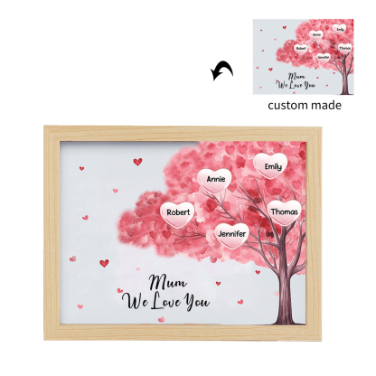 Personalised Frame Night Light Custom 1 Text & 5 Names Pink Family Tree Ornament Gifts for Mother/Grandma-Jessemade AU