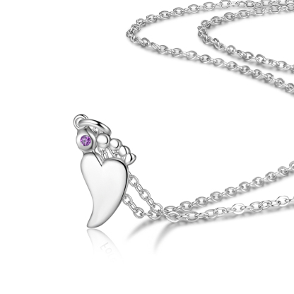 Personalised Baby Foot Necklace With 1 Birthstone Engraved Names Gift For Women-Jessemade AU