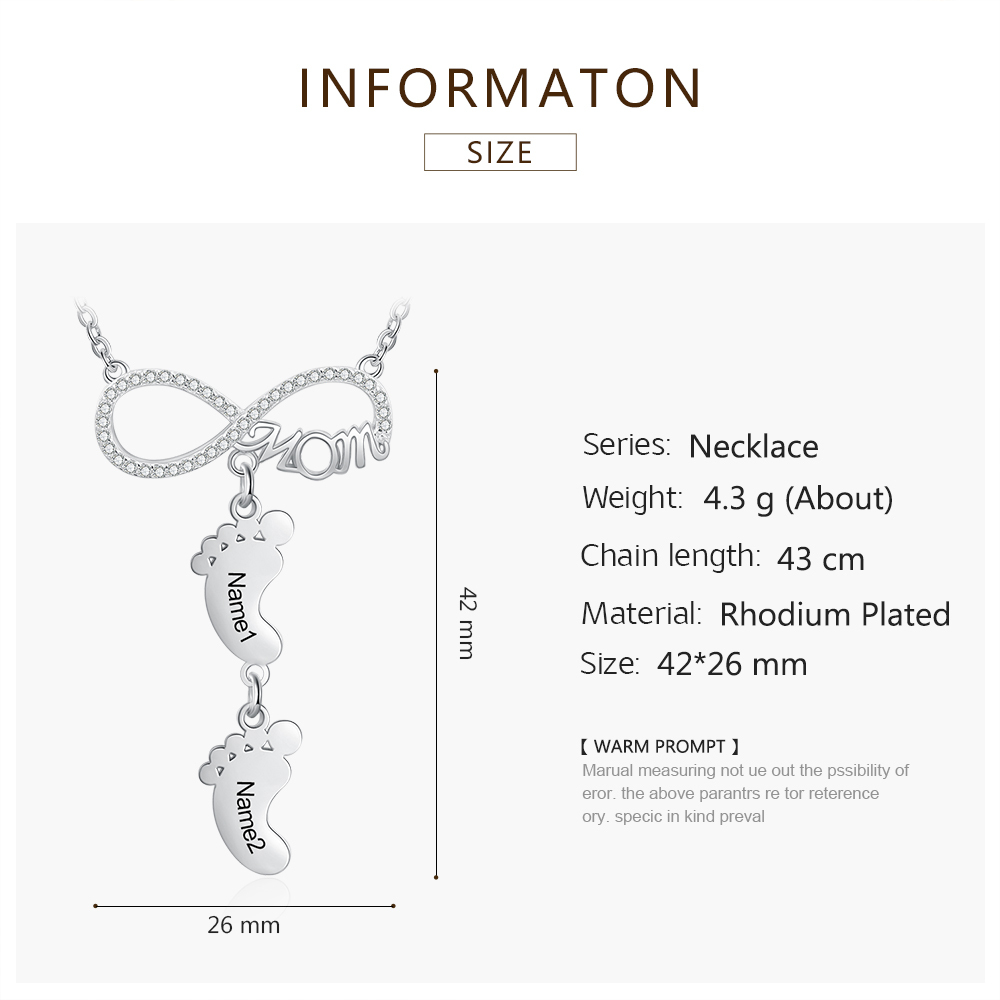 Mother's Day Gifts Personalised Infinity Baby Feet Mother Necklace Engraved 2 Names Necklace Gifts For Mom-Jessemade AU