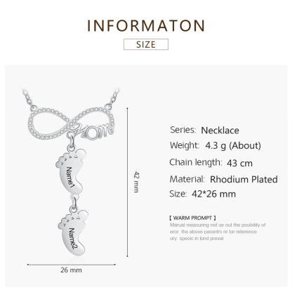 Mother's Day Gifts Personalised Infinity Baby Feet Mother Necklace Engraved 2 Names Necklace Gifts For Mom-Jessemade AU